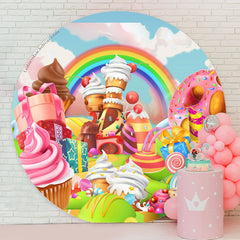 Lofaris Lollipop Candyland Rainbow Round Birthday Backdrop