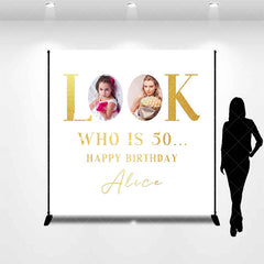 Lofaris Look Who Is 50 White Custom Photo Birthday Backdrop