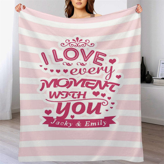 Lofaris Love Every Moment With You Stripe Custom Name Blanket