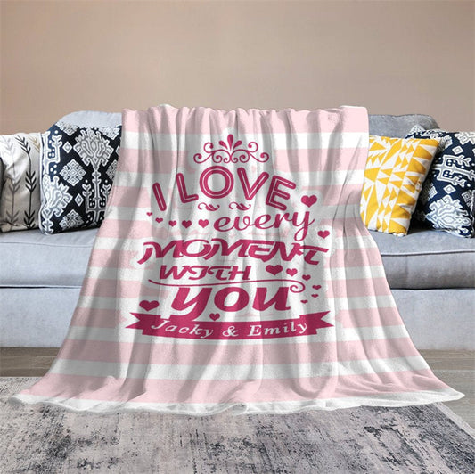 Lofaris Love Every Moment With You Stripe Custom Name Blanket