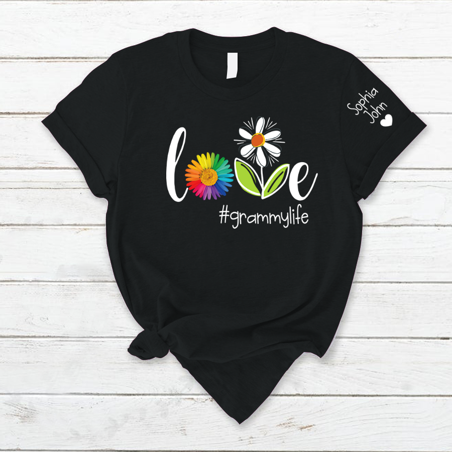 Lofaris Love Flower Grandma Life Kids Name Custom T - Shirt