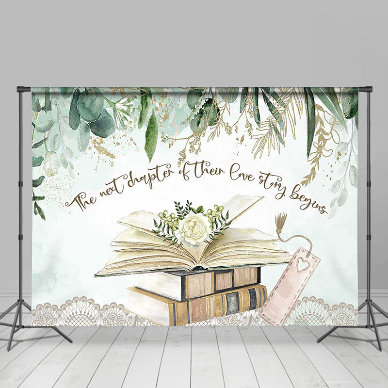 Lofaris Love Story Begins Green Leaves Book Wedding Backdrop