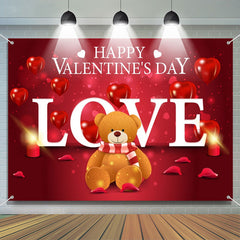 Lofaris Love Teddy Bear Red Heart Valentines Day Backdrop