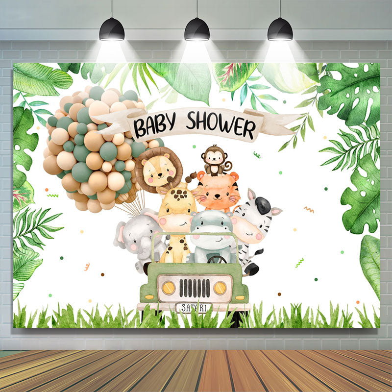 Lofaris Lovely Animals Monstera Backdrop For Baby Shower
