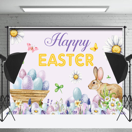 Lofaris Lovely Eggs Flower Bunny Butterfly Easter Backdrop