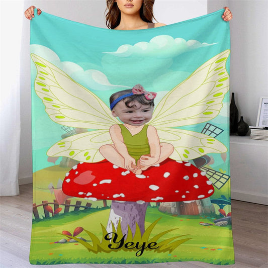 Lofaris Lovely Elf Mushroom Grassland Custom Photo Blanket