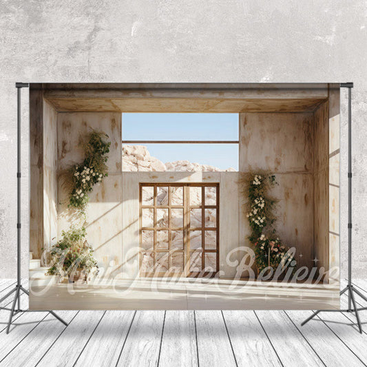 Lofaris Lovely Flower Wooden Frame Door Retro Wall Backdrop