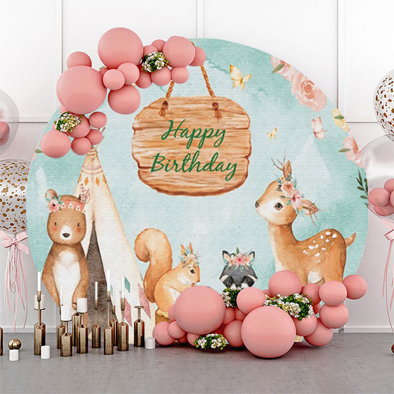 Lofaris Lovely Jungle Animals Floral Circle Birthday Backdrop