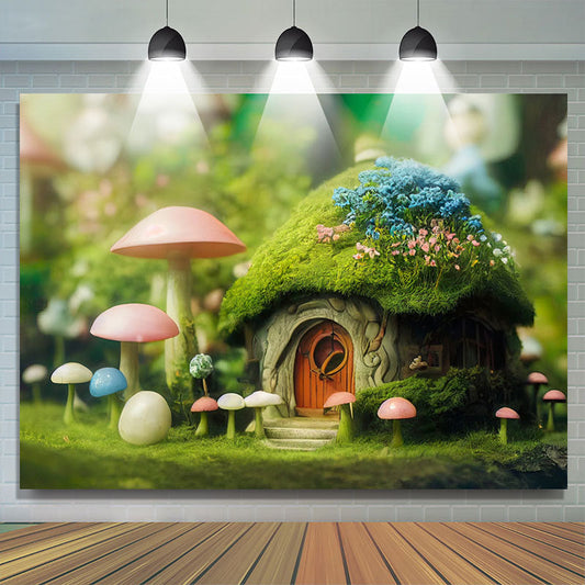 Lofaris Lovely Mushroom House Greenery Photoshoot Backdrop