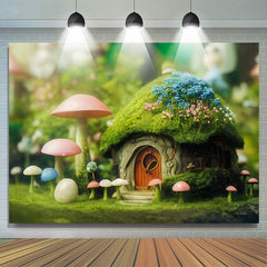 Lofaris Lovely Mushroom House Greenery Photoshoot Backdrop