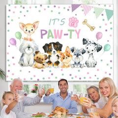 Lofaris Lovely Puppy Theme Its A Party Happy Birthday Backdrop