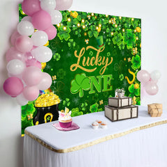 Lofaris Lucky One Gold Green Clover 1st birthday Backdrop