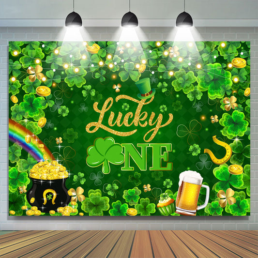 Lofaris Lucky One Gold Green Clover 1st birthday Backdrop