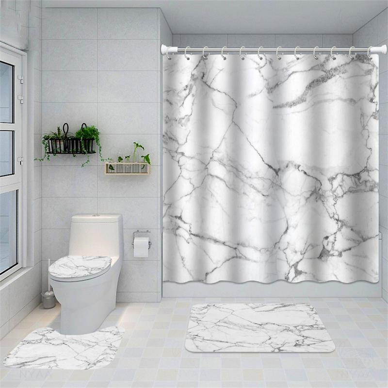 Lofaris Luxurious White Grey Marble Home Bathroom Curtain