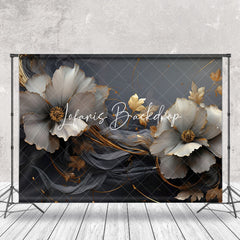 Lofaris Luxury Dark Grey Gold Floral Photo Studio Backdrop