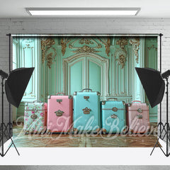 Lofaris Luxury Teal Wall Luggage Spring Photography Backdrop