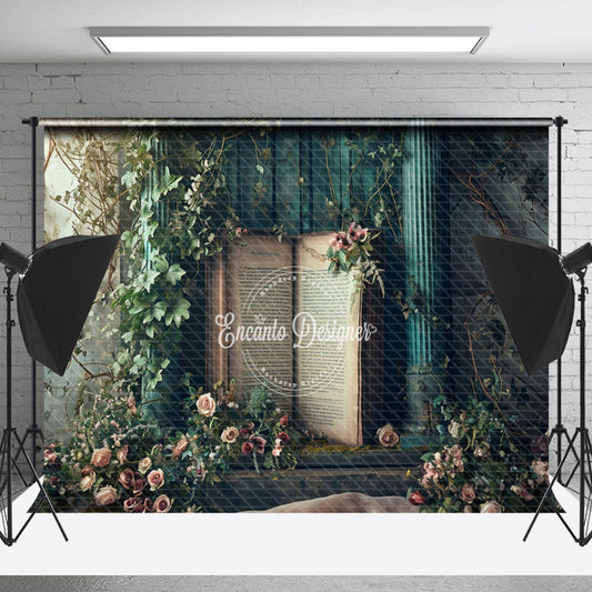 Lofaris Magic Book Among Fantasy Flowers Spring Backdrop