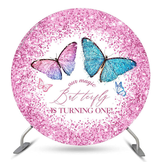 Lofaris Magic Butterfly Is Turning 1 Birthday Round Backdrop