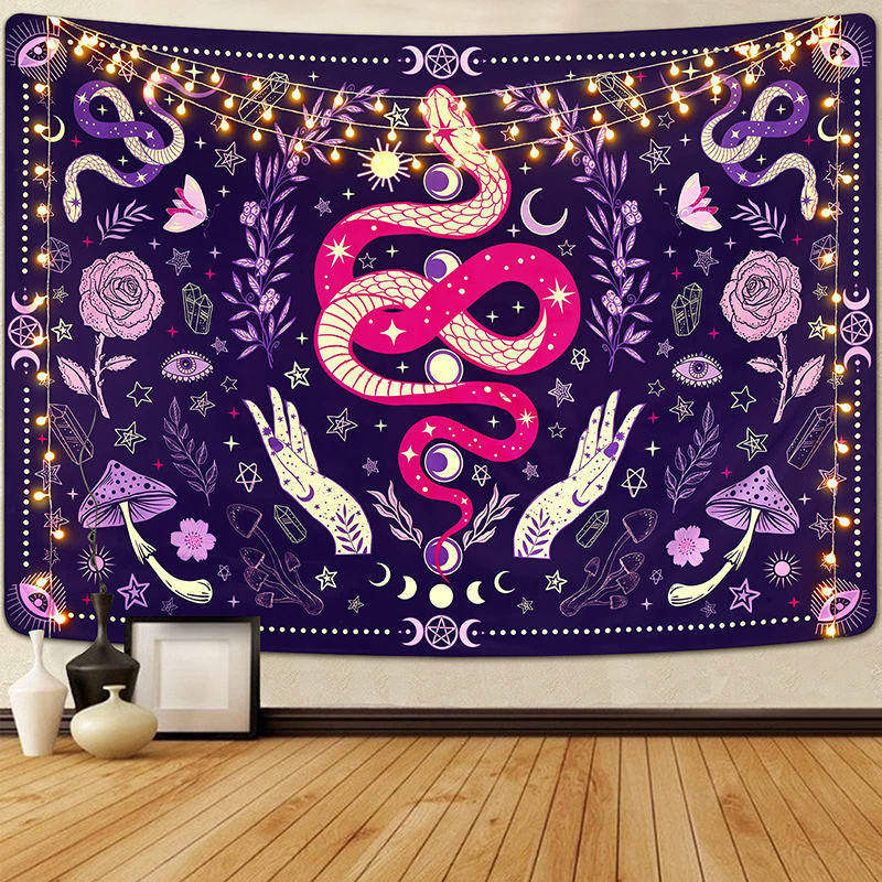Lofaris Magic Snake Hands Mushroom Flower Purple Tapestry