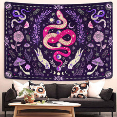 Lofaris Magic Snake Hands Mushroom Flower Purple Tapestry