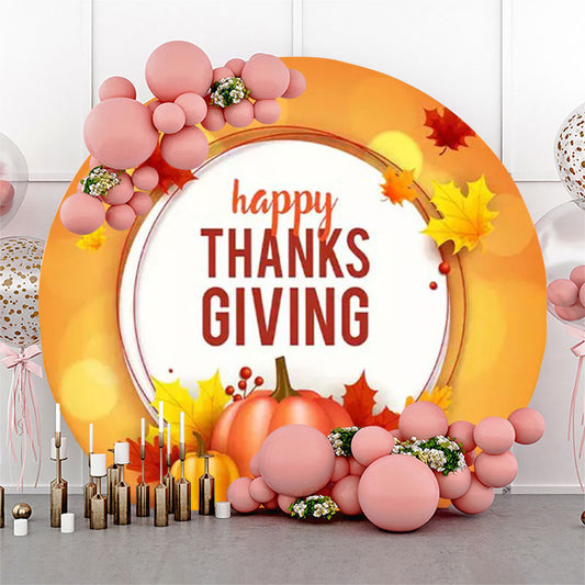 Lofaris Maple Leaf Pumpkin Happy Thanks Giving Round Backdrop