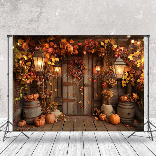 Lofaris Maple Leaves Wooden Barn Autumn Thanksgiving Backdrop