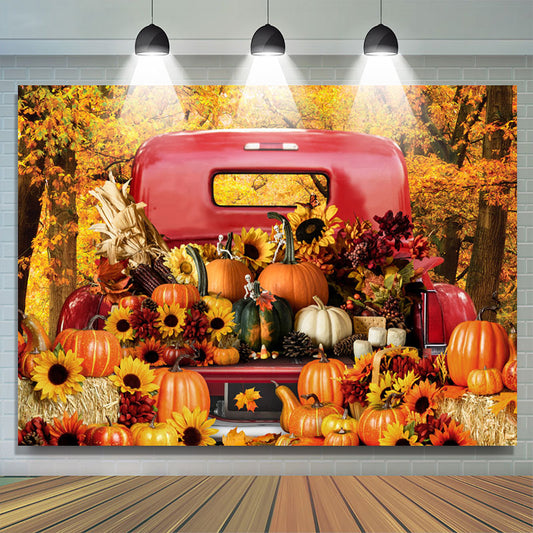 Lofaris Maples Sunflowers Pumpkin Red Truck Autumn Backdrop