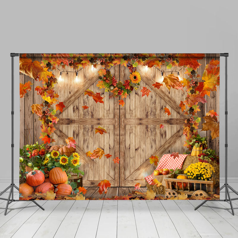 Lofaris Maples Wood Door Pumpkin Sunflower Autumn Backdrop