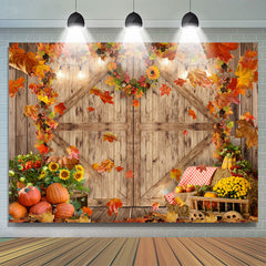 Lofaris Maples Wood Door Pumpkin Sunflower Autumn Backdrop