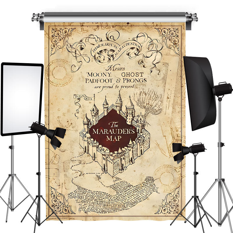 Lofaris Marauders Map Beige Parchment Harry Potter Backdrop