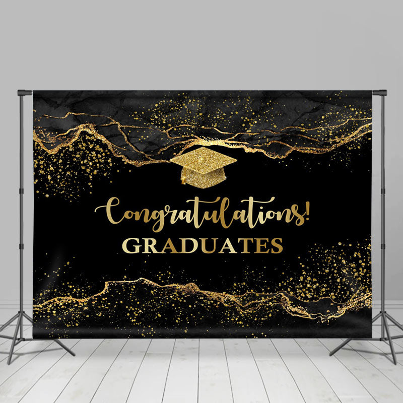 Lofaris Marble Glitter Black And Gold Graduation Backdrop
