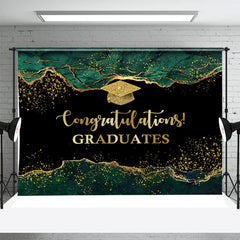 Lofaris Marble Green Gold Glitter Congrats Grad Backdrop
