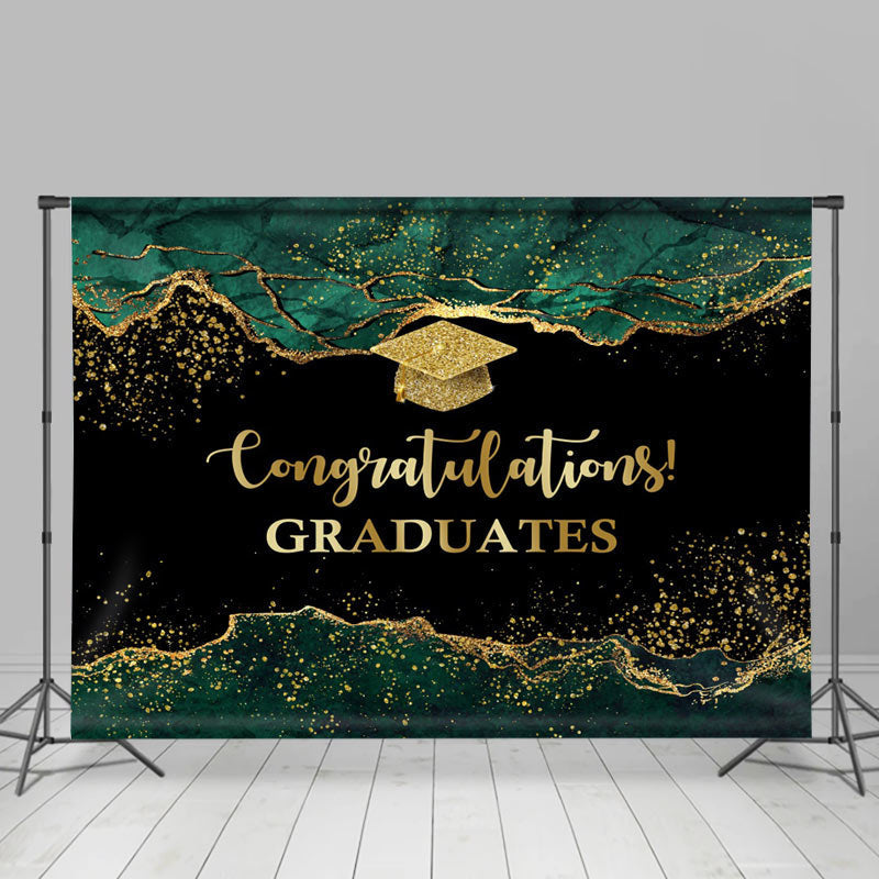 Grad Background Green Color Marble Green Gold Glitter Congrats Grad Backdrop - Lofaris