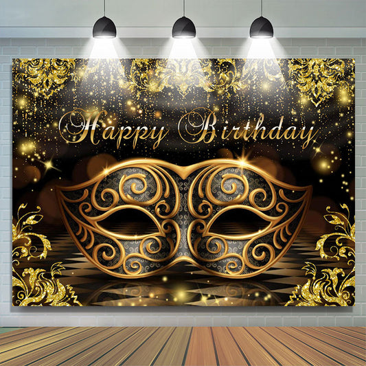 Lofaris Mask Masquerade Black Golden Happy Birthday Backdrop
