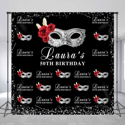 Lofaris Masquerade Black Custom 50th Birthday Party Backdrop