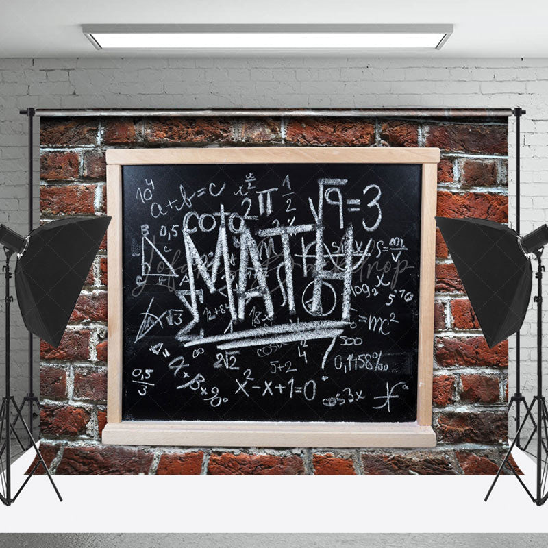 Math Blackboard Brick Wall Back To School Backdrop - Lofaris