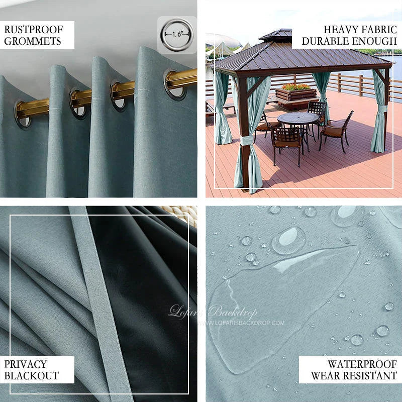 Lofaris Blue Home Decor Pergola Waterproof Grommet Top Outdoor Curtains for Front Porch