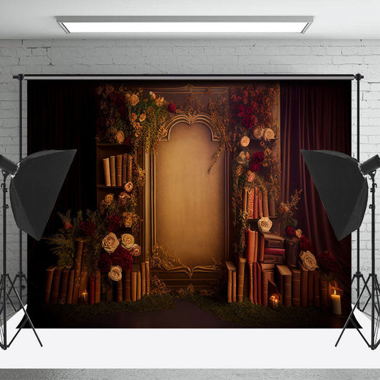 Lofaris Medieval Retro Floral Book Stone Gate Dark Backdrop