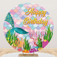 Lofaris Mermaid Colorful Scale Round Backdrop For Birthday