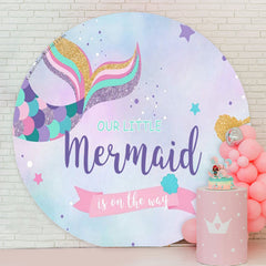 Lofaris Mermaid Is On The Way Baby Shower Round Backdrop