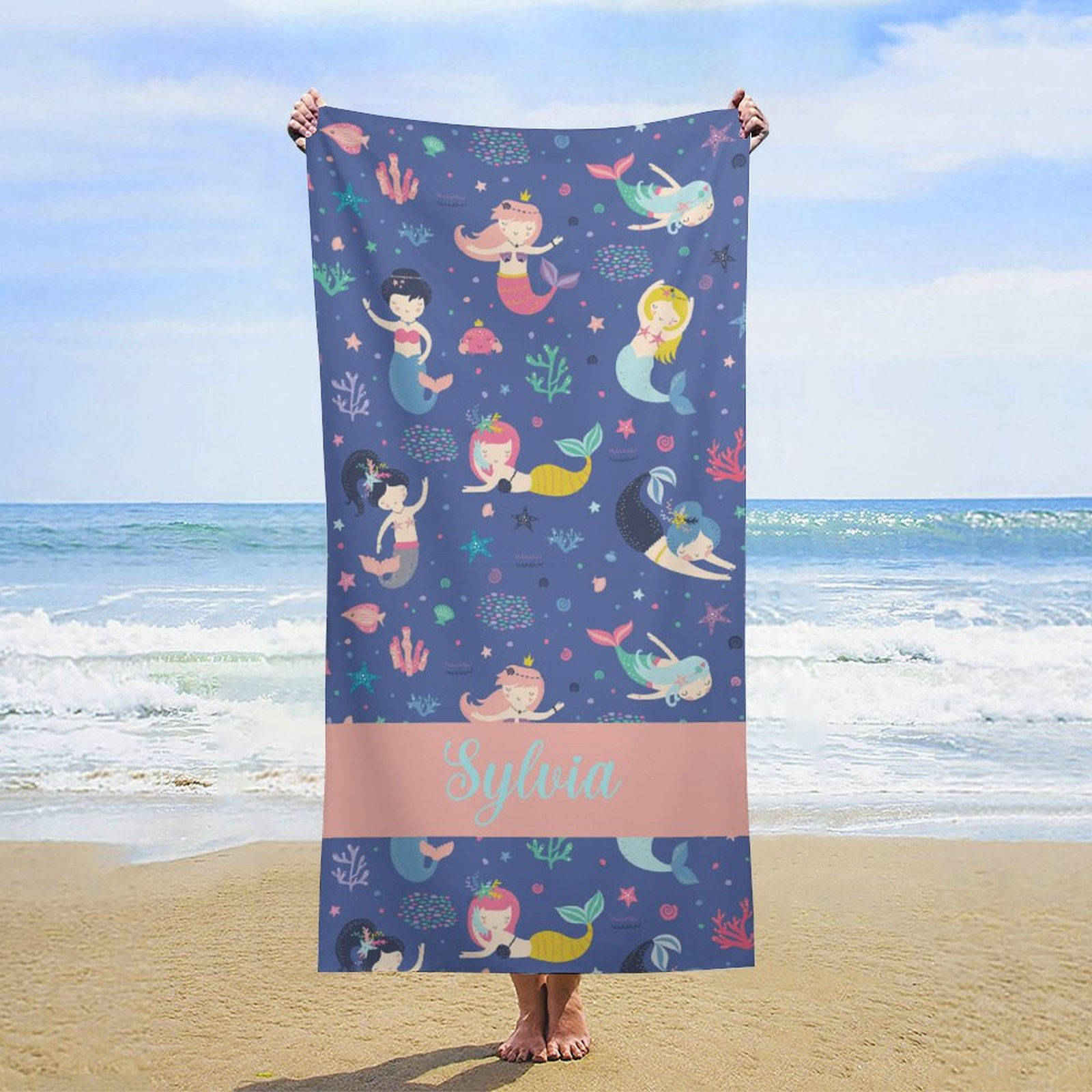 Lofaris Mermaid Princess Under Sea Custom Name Beach Towel