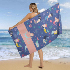 Lofaris Mermaid Princess Under Sea Custom Name Beach Towel
