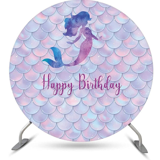 Lofaris Mermaid Shadow Scales Round Birthday Party Backdrop