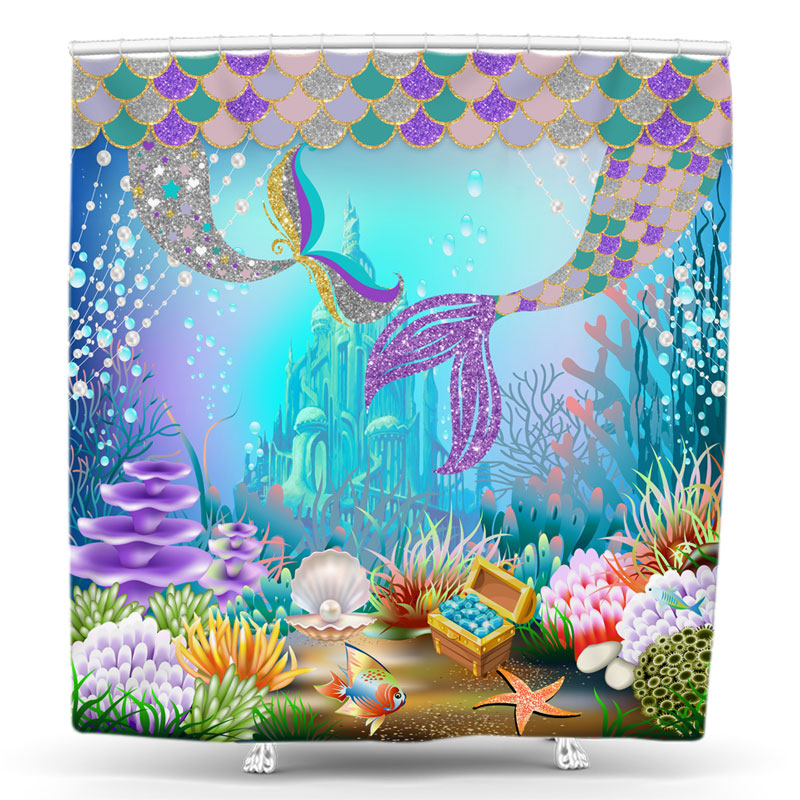 Lofaris Mermaid Tail Coral Underwater World Shower Curtain