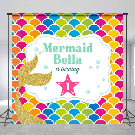 Lofaris Mermaid Theme Custom Name First Birthday Backdrop