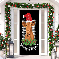 Lofaris Merry Bright Cow Hat Black Christmas Door Cover