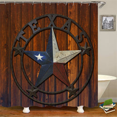 Lofaris Metal Texas Star Ring Brown Plank Shower Curtain