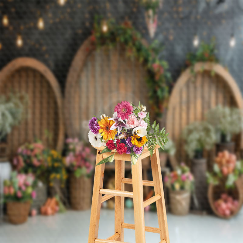 Lofaris Metallic Black Wall Floral Circle Photo Backdrop