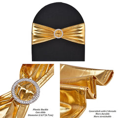 Lofaris Metallic Gold Spandex Banquet Chair Sashes Bands Bows