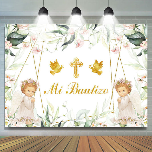 Lofaris Mi Bautizo Angels Green Plants Baptism Backdrop